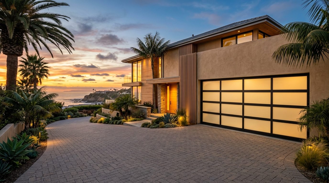 Ioan Garage Door Services Exterior Closed Garage Door at Twilight