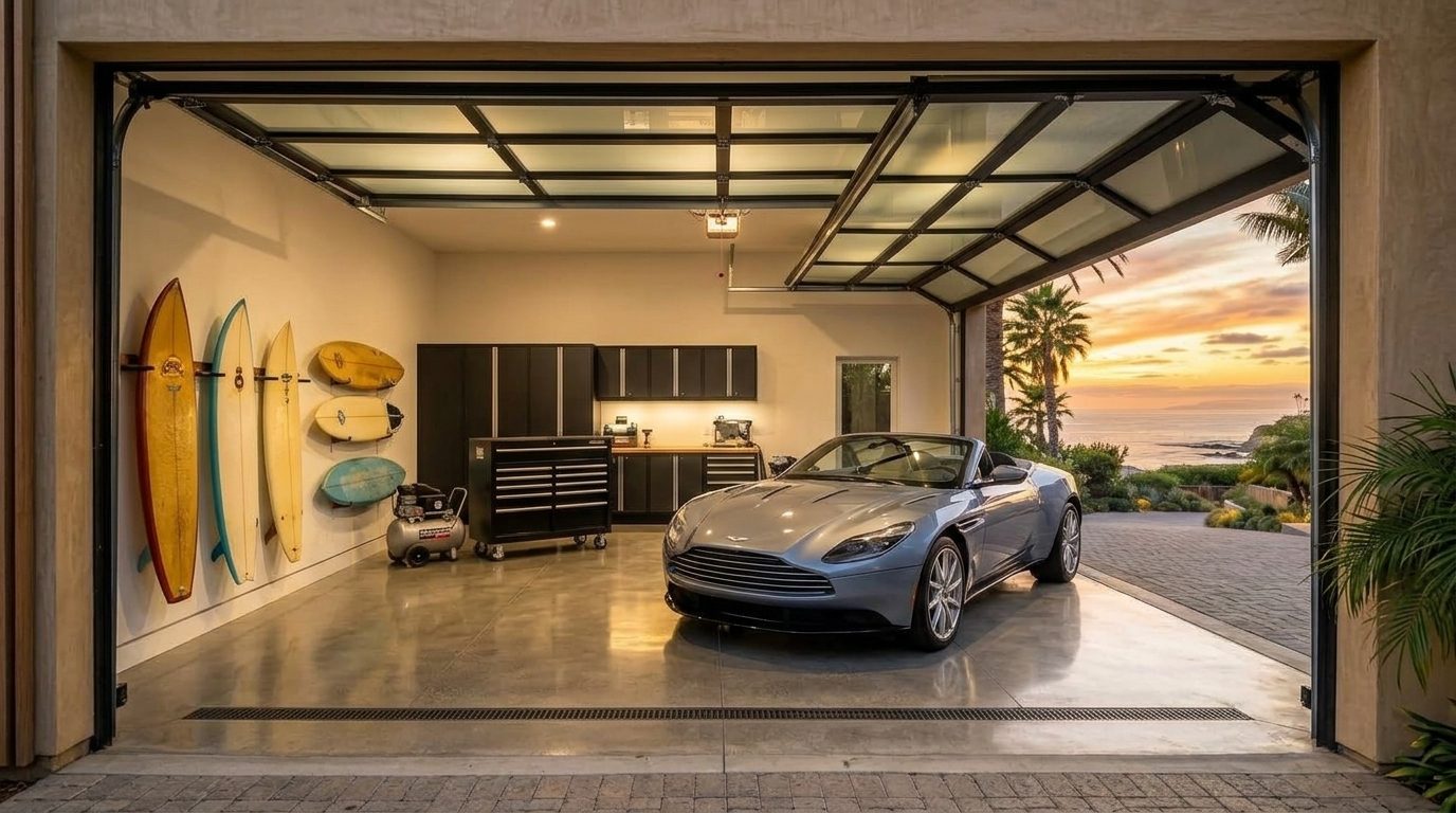 Ioan Garage Door Services Interior View of Custom Garage Door Overhead and Workshop